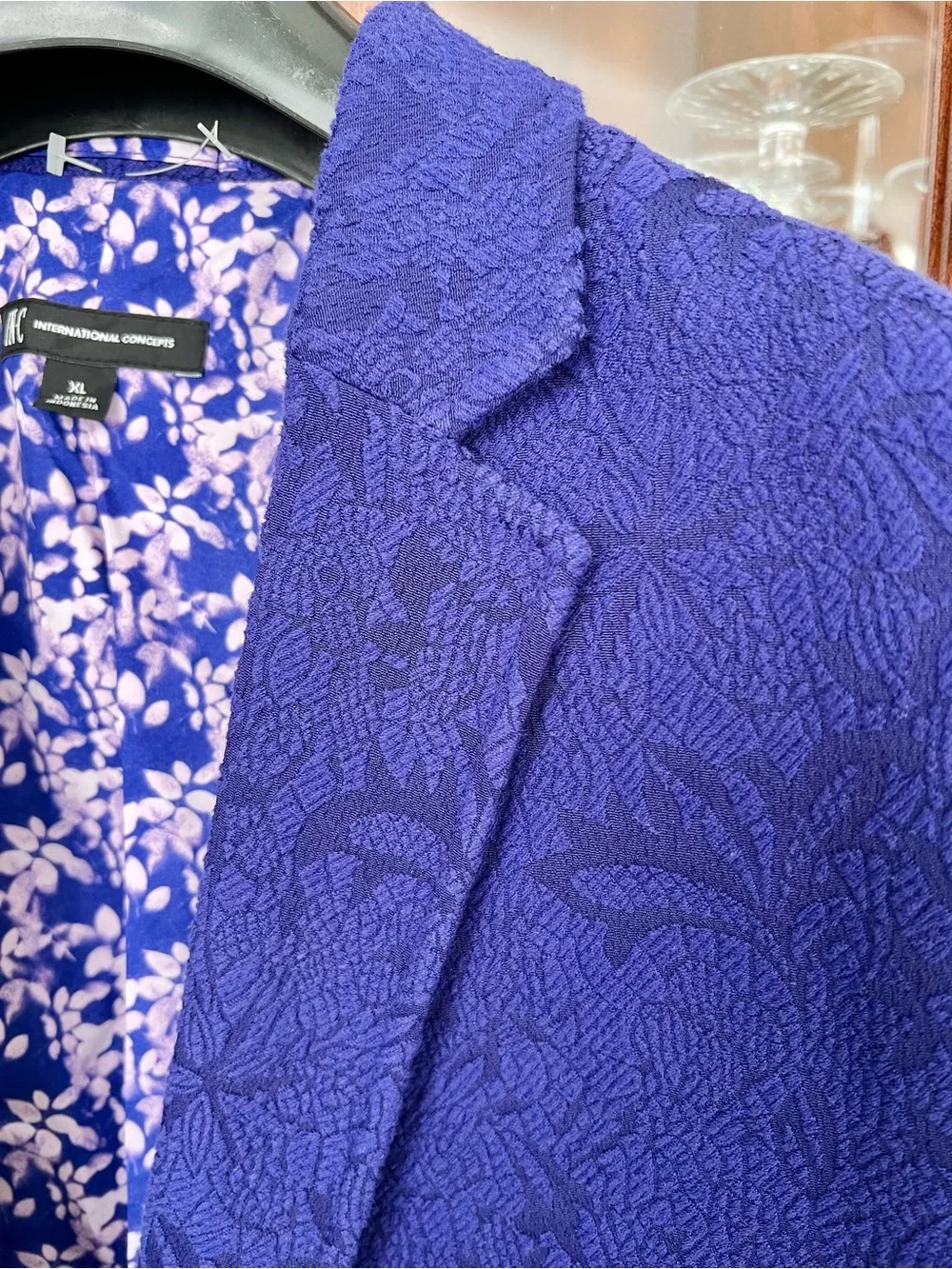 Cotton blend Textured Deep Blue Purple Floral Blazer